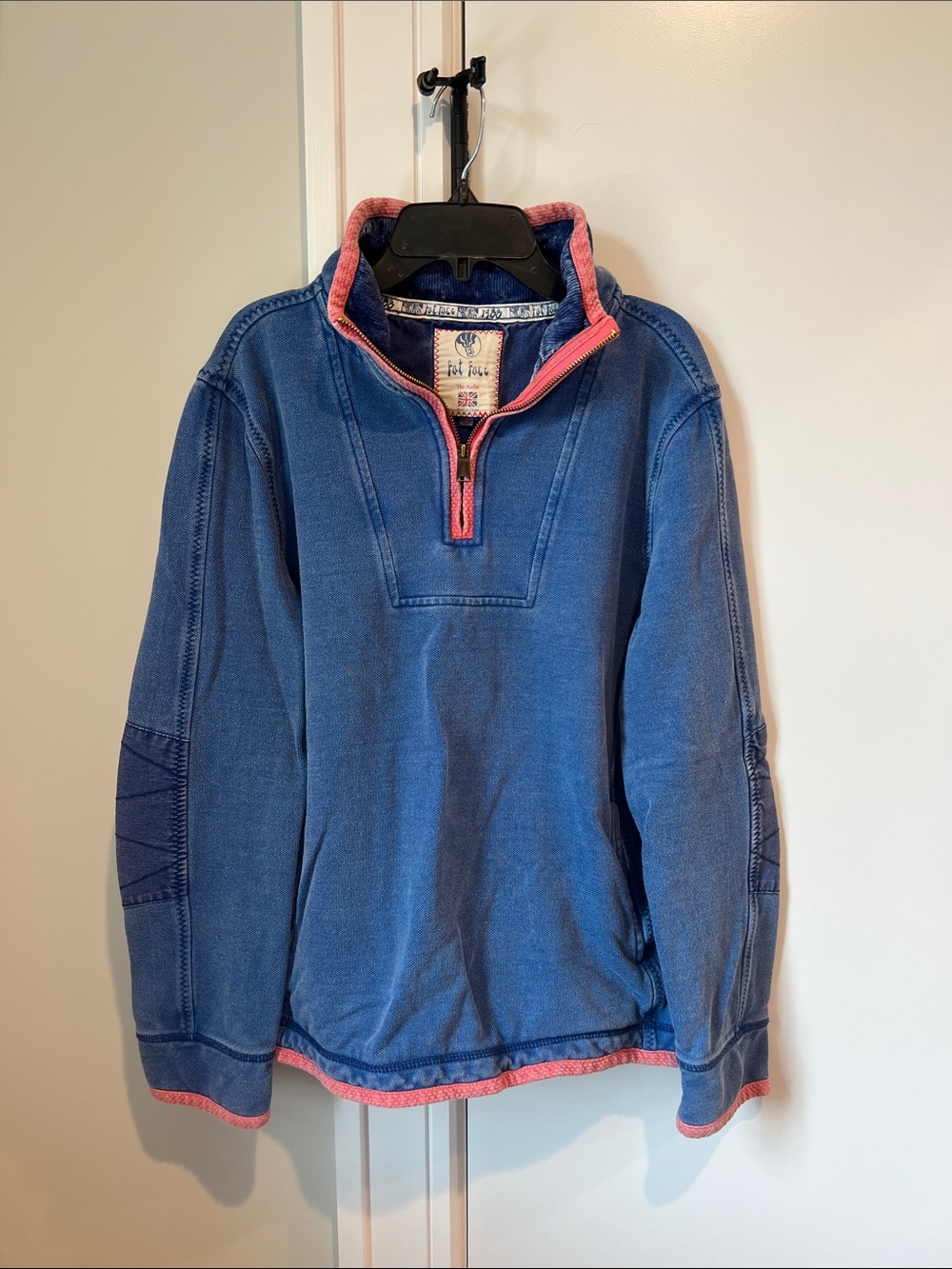 Fatface Airlie Quarter Zip in Denim Blue and Nantucket Red